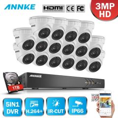 Annke 16CH 3MP HD CCTV系统5IN1 DVR 16PCS 3MP TVI安全件防风雨摄像机室外CCTV