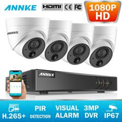 Annke 8CH 3MP 5IN1 CCTV DVR HD 4PCS TVI安全相机PIR检测户外圆顶摄像头视频