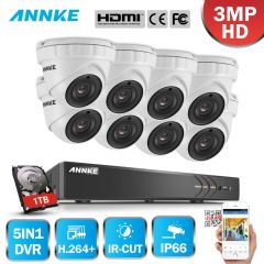 Annke 8CH 3MP CCTV系统FHD TVI DVR 8PCS 2048*1536 TVI安全圆顶摄像头室外CCTV相机HO