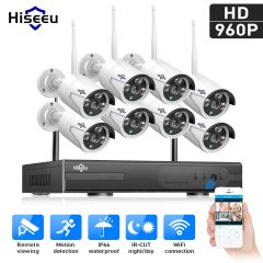 HISEEU 8CH 960P无线闭路电视系统WiFi NVR套件防水IP摄像头户外家庭安全系统