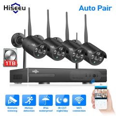 Hiseeu Wireless NVR 1080P高清户外家庭安全摄像机系统4CH CCTV视频监视NVR套件