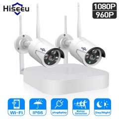 hiseeu wifi家庭安全摄像机系统WiFi 4CH 1080p CCTV NVR套件2PCS 960P/1080P无线视频S