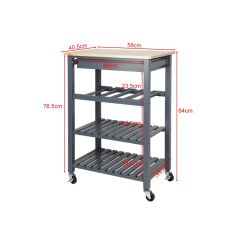 Lacquered Taupe 58*40*84cm Kitchen Trolley Solid Pine Top Three-layer Shelf Rack with Universal Whee