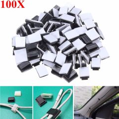 Newest 100Pcs Black Plastic Wire Tie Rectangle Cable Mount Clip Clamp Self-adhesive Cable Clips Prom