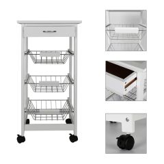 Portable Kitchen Rolling Tile Top Drop Leaf Storage Trolley Cart White Simple Morden Three-layer She