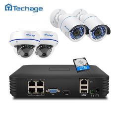 Techage 4CH 1080P POE NVR CCTV安全系统1080P 2MP IR室外圆顶室内POE IP摄像机P2P VI
