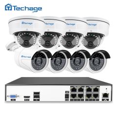 Techage H.265 8CH 48V POE NVR 4MP CCTV系统vandalproof Anti-vandal Indoor室内室外圆顶IP摄像机