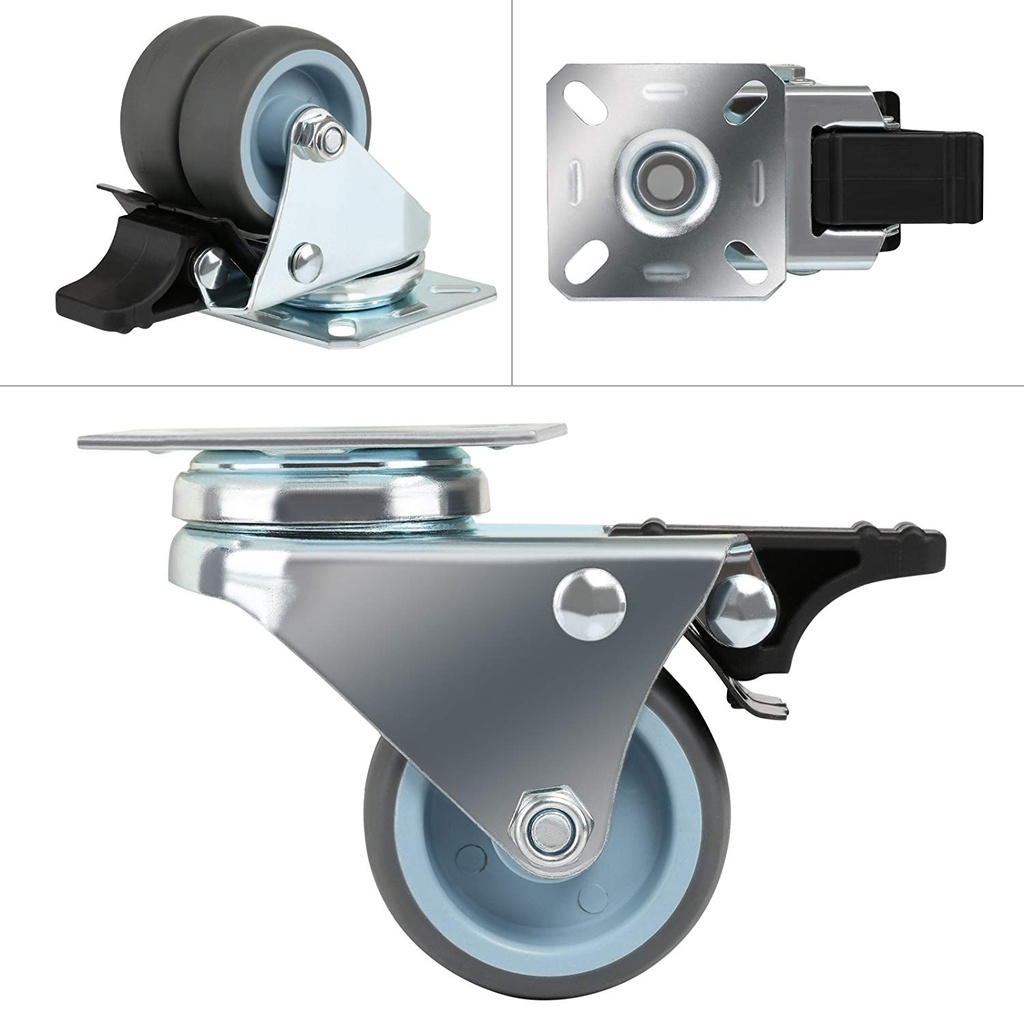 4 x重型旋转蓖麻轮50mm，带刹车，用于手推车家具