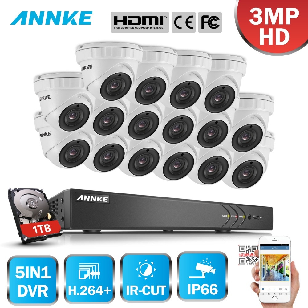 ANNKE 16路300万像素高清监控系统（5合1DVR+16台防水摄像机）