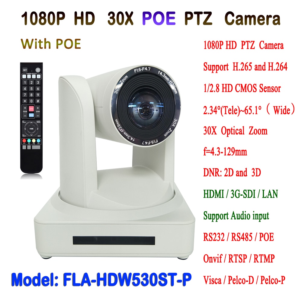1080P 60fps 30倍光變焦Visca & Pelco-D/P HDMI與SDI輸出高畫質IP POE PTZ視訊會議攝影機