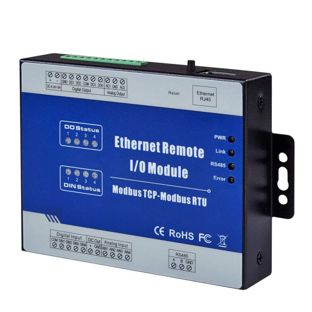以太网远程IO模块Modbus TCP数据采集模块2继电器输出2模拟输入M100T（湿联系DI）