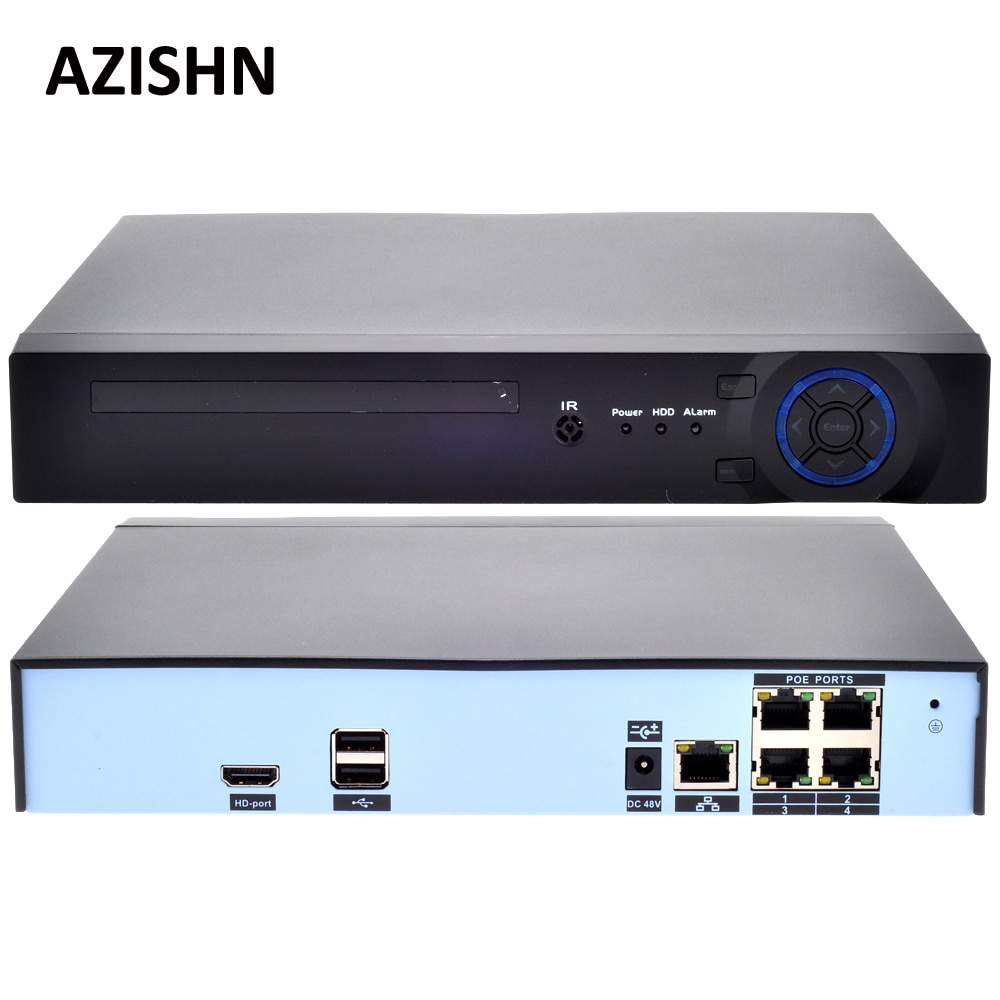 AZISHN 48V POE 4通道500万像素H.265网络录像机（NVR）