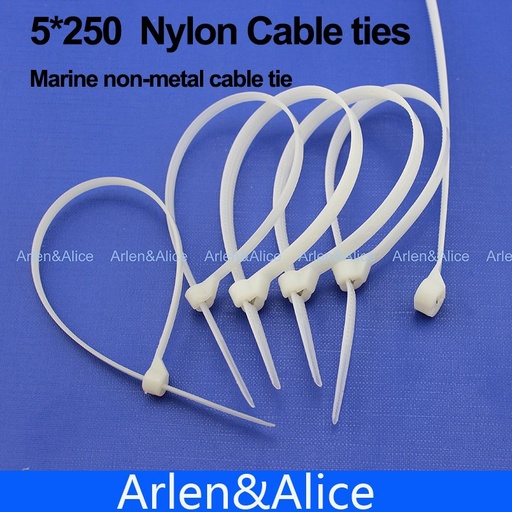 [1759436108-CN] 100pcs 5mm*250mm尼龙电缆扎带不锈钢板锁定船容器与海洋非金属