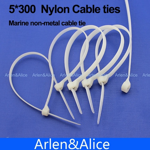 [1759481773-CN] 100pcs 5mm*300mm尼龙电缆绑带不锈钢板锁定船容器与海洋非金属