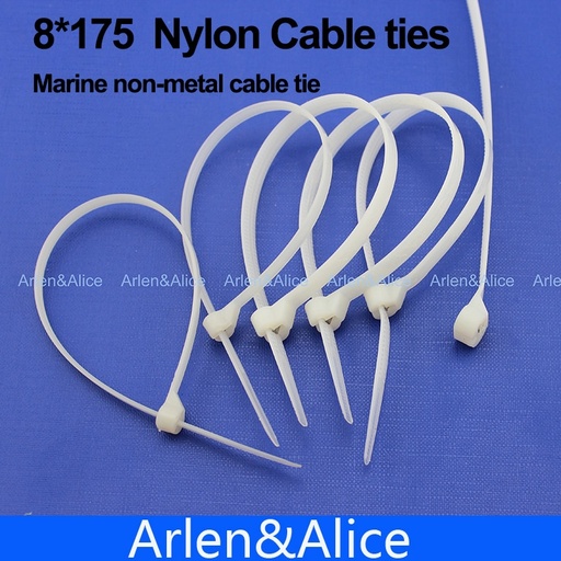 [1759534711-CN] 100pcs 8mm*175mm尼龙电缆绑带不锈钢板锁着船容器与海洋非金属