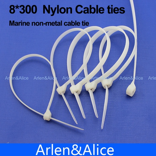 [1759538864-CN] 100pcs 8mm*300mm尼龙电缆扎带不锈钢板锁定船容器与海洋非金属