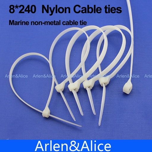 [1759561638-CN] 100pcs 8mm*240mm的尼龙电缆扎带，用于船船的船用船只非金属领带＃8240
