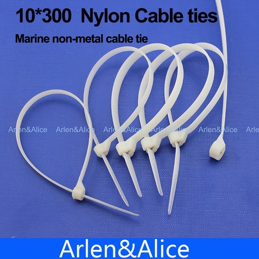 [1759578711-CN] 100pcs 10mm*300mm尼龙电缆绑带不锈钢板锁定船船与海洋非Meta