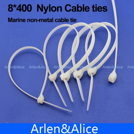 [1759588545-CN] 100pcs 8mm*400mm尼龙电缆绑带不锈钢板锁定船容器与海洋非金属
