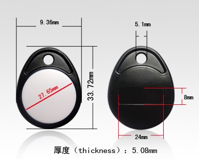 [32470183470-CN] 1000pcs 125KHz EM4100 ID RFID键fob，RFID标签，RFID令牌用于访问控制KF-06