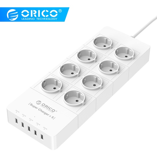 [32585999609-CN] ORICO HPC-8A5U EU/US/UK插头电气插座8出口电涌保护器Power Stretp with 5 x 5v2.4a