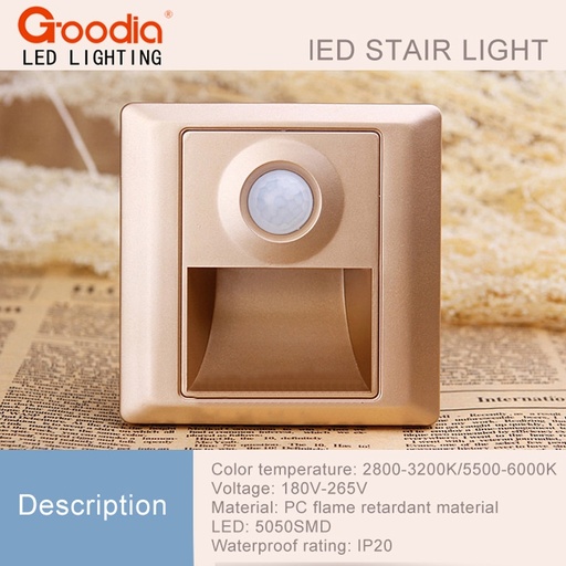 [32793200331-CN] 2pcs/lot室内PIR运动传感器LED楼梯光红外人体感应灯凹陷台阶