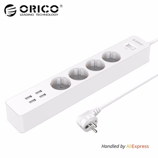 [32806251547-CN] ORICO USB电源家用办公室欧盟电涌保护器，带4 USB端口20W充电器4 EU AC插头最大25