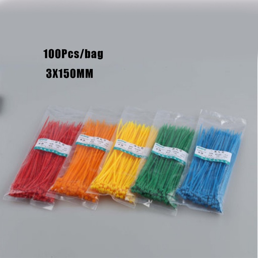 [32808435071-CN] 新到达100pcs/bag 3x150mm自锁白色黑色红色蓝色黄色尼龙线电缆拉链扎带CA