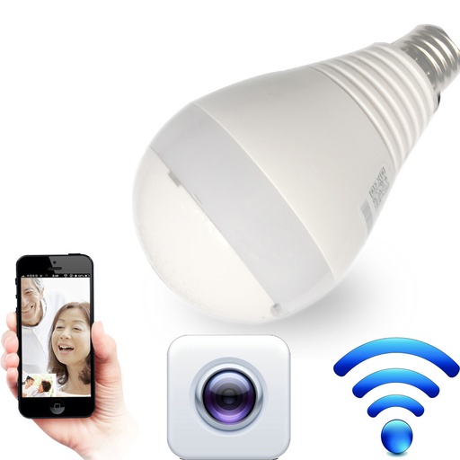 [32838652178-CN] LED灯泡灯带有360度WiFi摄像头全景无线全景监视安全工具h