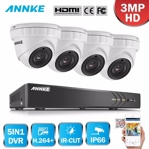 [32844770144-CN] ANNKE 4路300万像素5合1监控系统（DVR+4台高清防水摄像机）