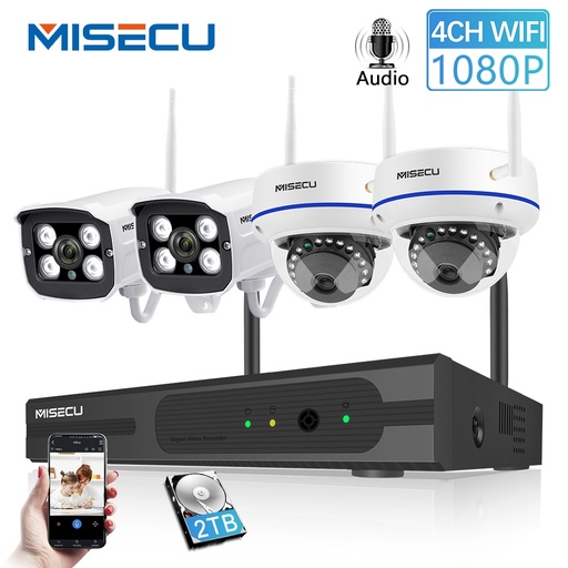[32863830658-CN] MISECU 无线4路监控系统（WiFi NVR套装+音频录制防水摄像机）