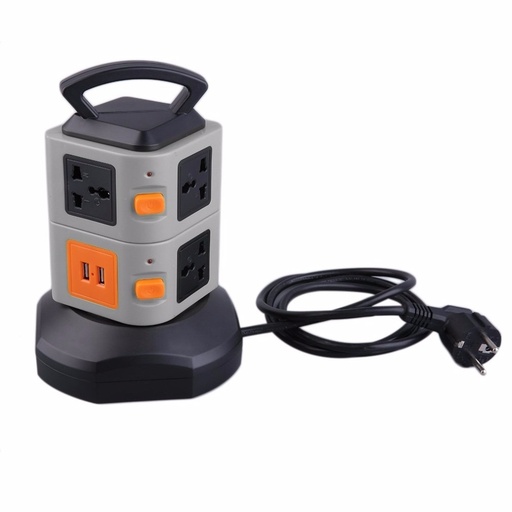[32893660992-CN] PC+ABS抗thuld Orfload保护器7插座2 USB端口2层插座EU电涌保护器电源