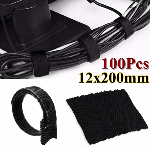 [32955296931-CN] 通用100 pcs 12x200mm黑色可重复使用的尼龙电缆电线组织者黑色电缆绑带包裹整齐