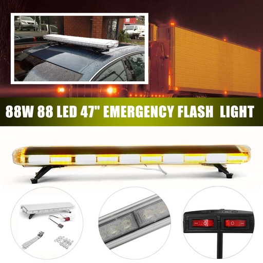 [32955376168-CN] 47英寸88W汽车LED Flash紧急信标光88LED响应频闪琥珀色/白色用于汽车TRU