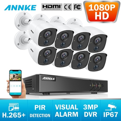 [32957853101-CN] Annke 8CH 3MP 5IN1 CCTV DVR HD 8PCS 1080P安全摄像机PIR检测户外圆顶摄像头home vid