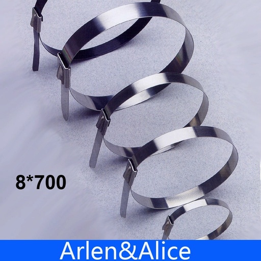 [701895328-CN] 100pcs 8mmx700mm不锈钢拉链扎带绑带锁定包裹8*700