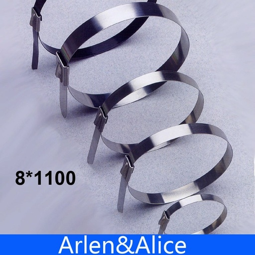[703581003-CN] 100pcs 8mmx1100mm不锈钢拉链电缆绑带锁定包裹