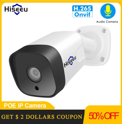 [HISB-2M-CN] HISEEU 2MP监视POE IP摄像机音频H.265 1080p户外夜间视觉防水安全CCTV摄像机ONVIF用于POE NVR