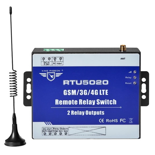 [RTU5020-CN] 无线继电器开关3G 4G SMS遥控器，带2个继电器输出，用于街道光自动化c