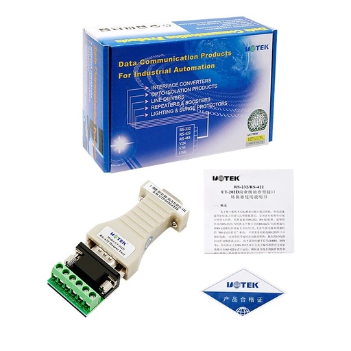 [UT-202D-CN] UTEK UT-202D被动RS232至RS422转换器RS422至9PIN串行端口双向通信距离1.2公里